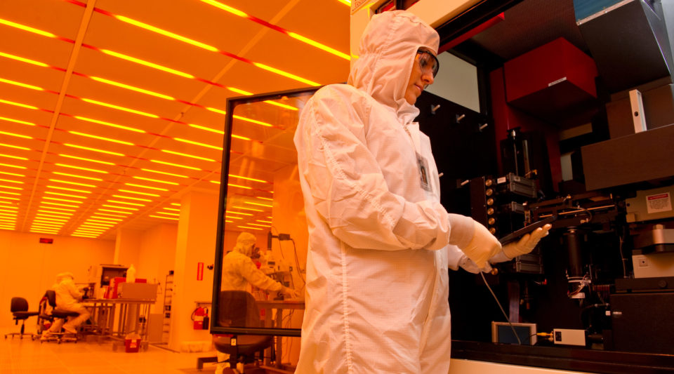 Researcher in Stinson-Remick clean room